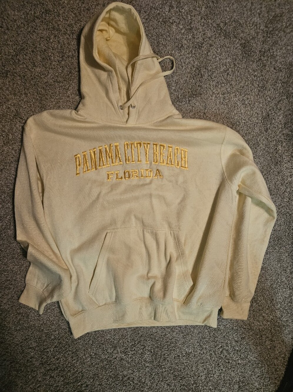 Unisex Cream Panama Beach Florida Embroidered Hoodie